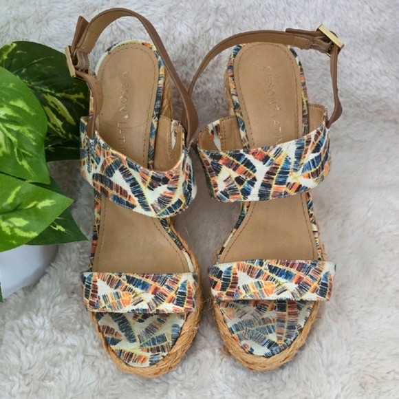 Gibson & Latimer Multicolor Jute Wedge Sandals, SIZE 9 - Picture 3 of 8